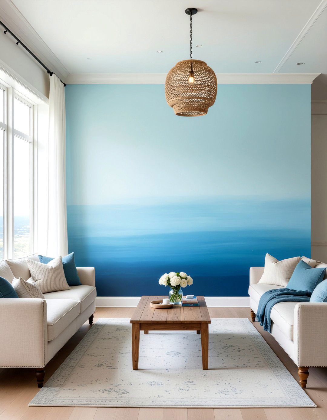 Sky Blue Ombre Wall - 30 living room ombre wall ideas