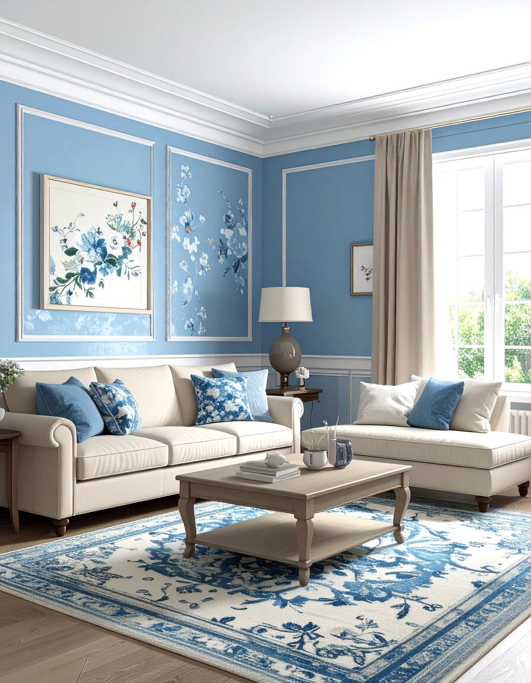 Sky Blue Patterned Wallpaper - 30 sky blue living room ideas