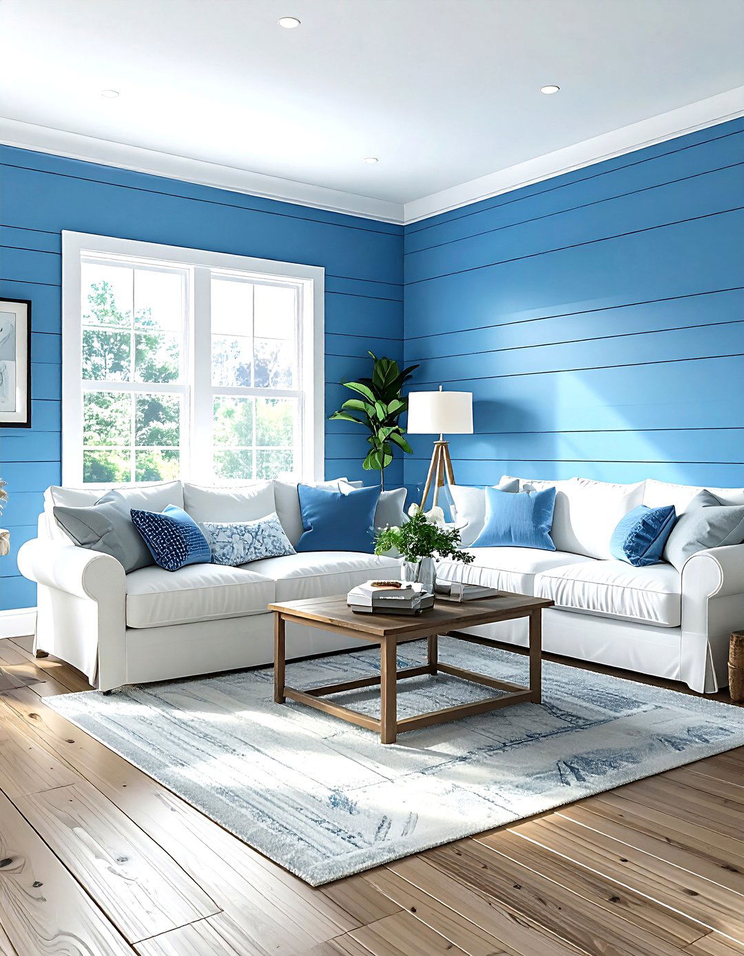 Sky Blue Shiplap Walls - 30 sky blue living room ideas