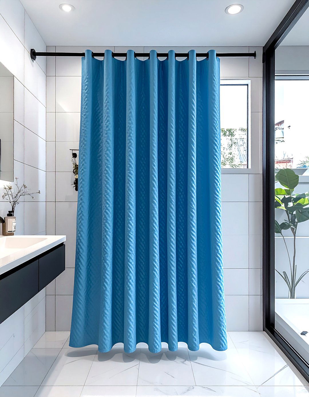 Sky Blue Shower Curtain - 30 blue bathroom decor ideas