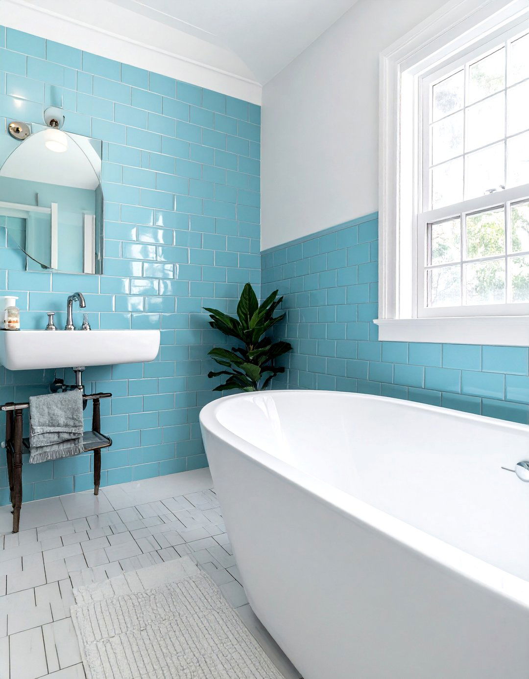 Sky Blue Subway Tile - 30 blue bathroom ideas
