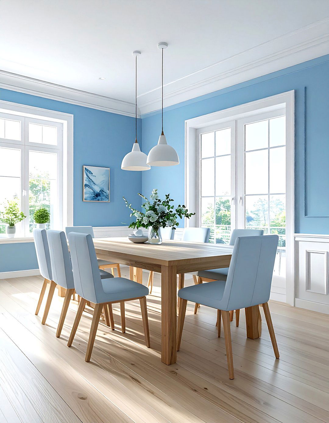 Sky Blue Walls - 30 blue and white dining room ideas