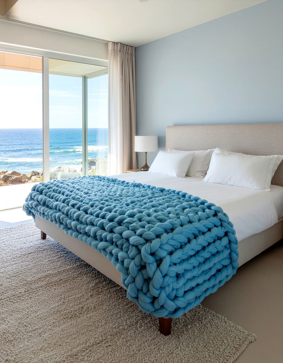 Sky Blue Wool Throw - 30 bedroom chunky knit throws