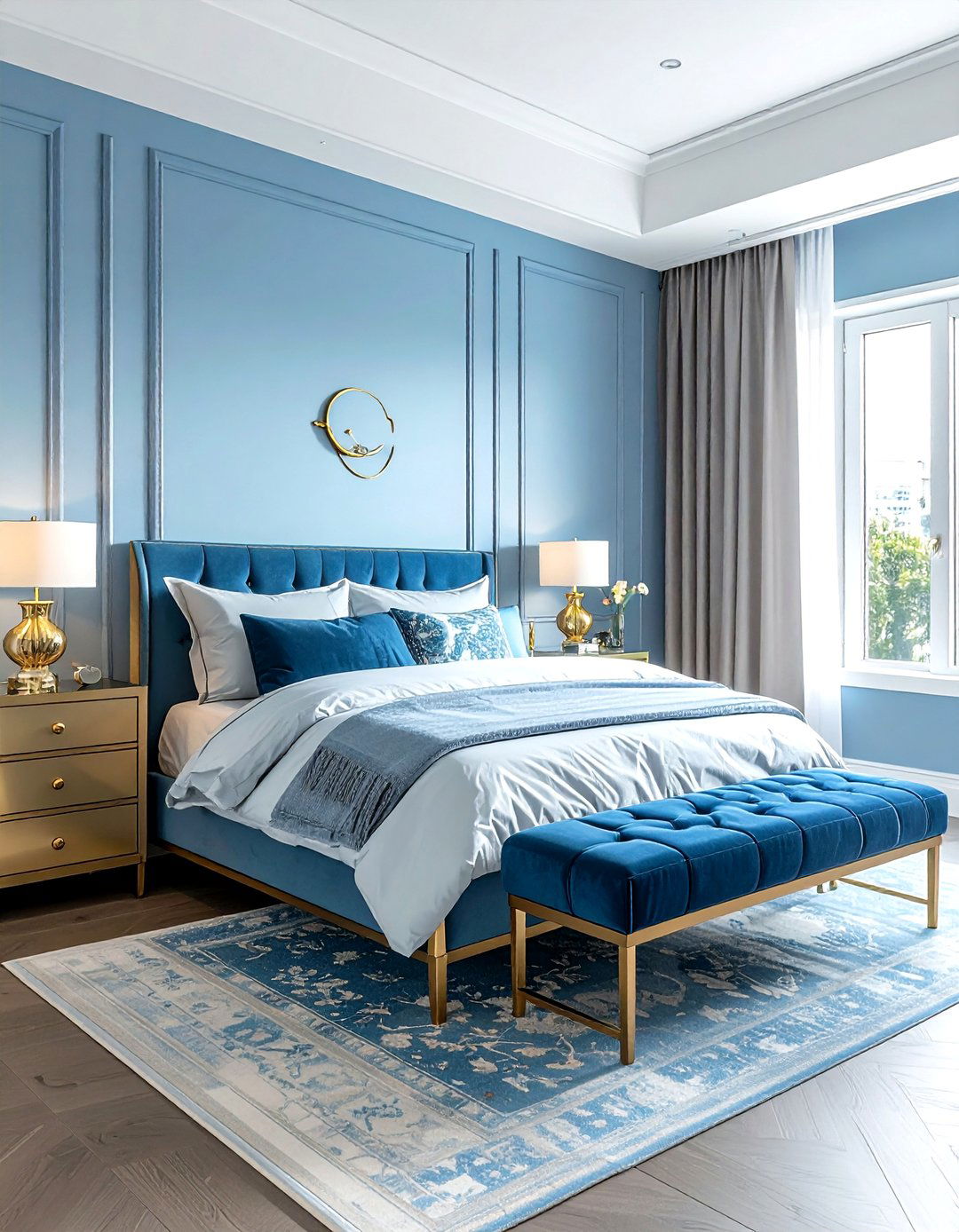 Sky blue and brass bedroom - 30 sky blue bedroom ideas