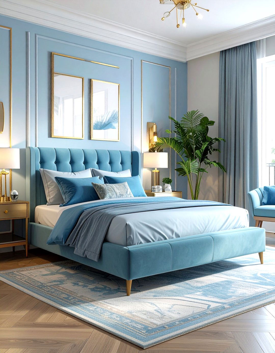 Sky blue and gold bedroom - 30 sky blue bedroom ideas