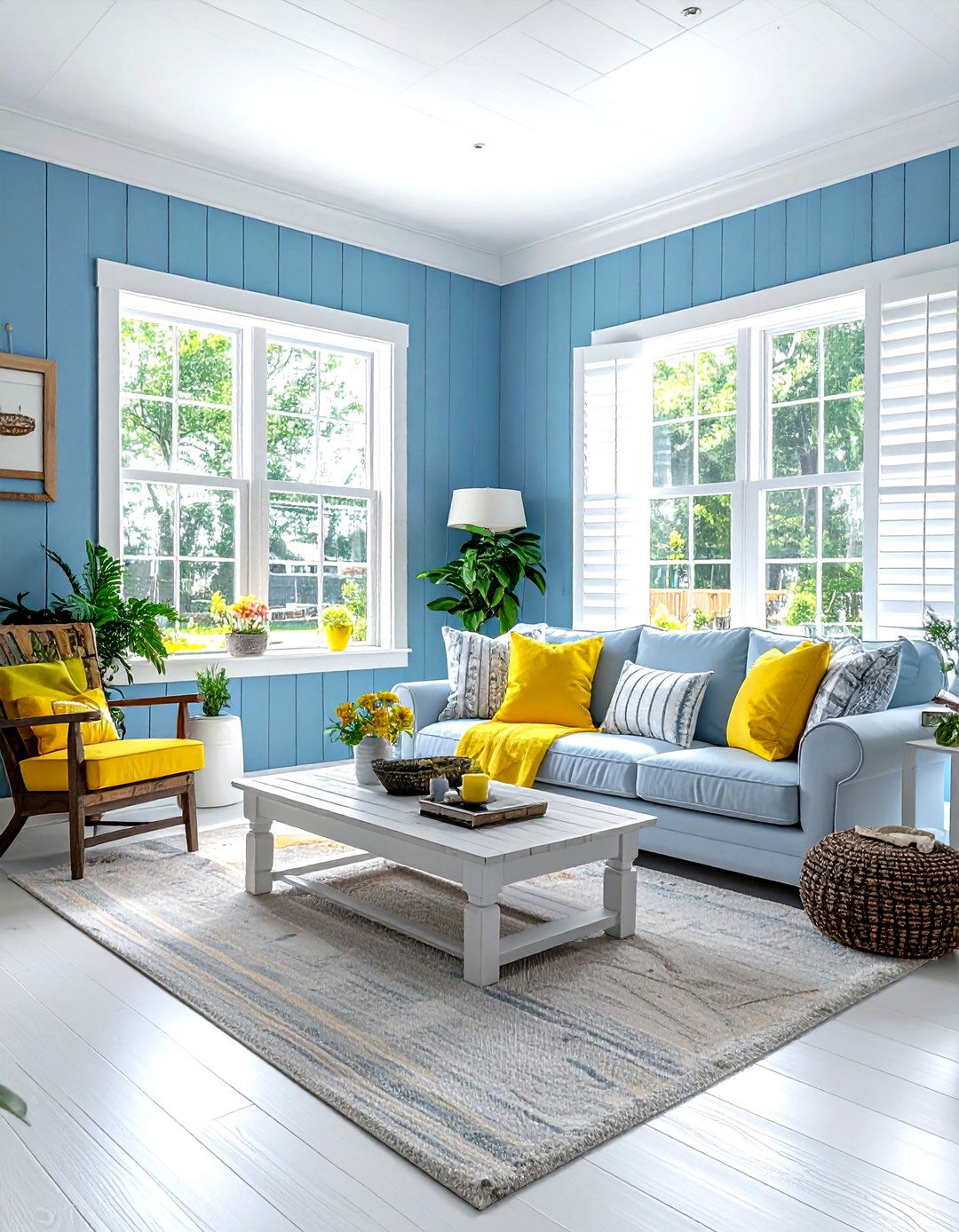 Sky blue farmhouse living room - 30 farmhouse blue living room ideas