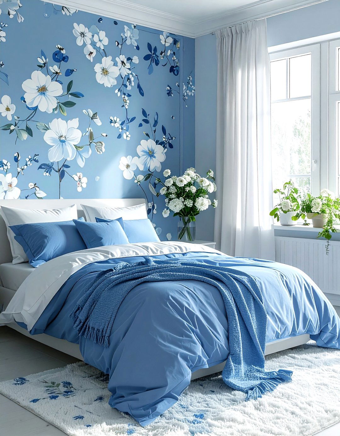 Sky blue floral bedroom - 30 sky blue bedroom ideas