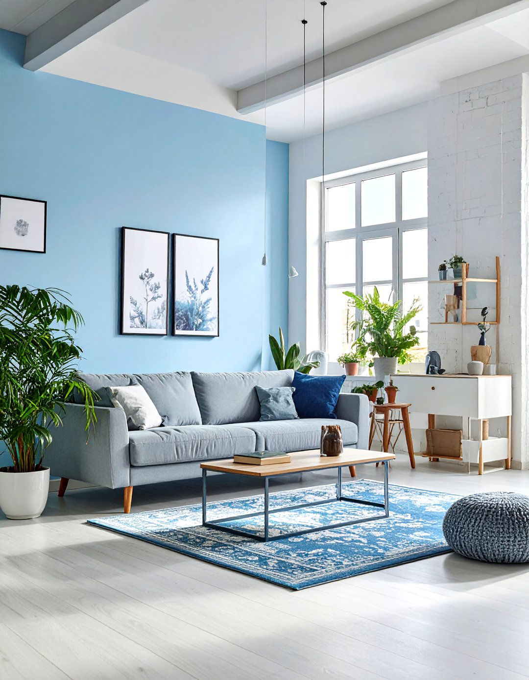 Sky blue industrial loft living room - 30 industrial blue living room ideas