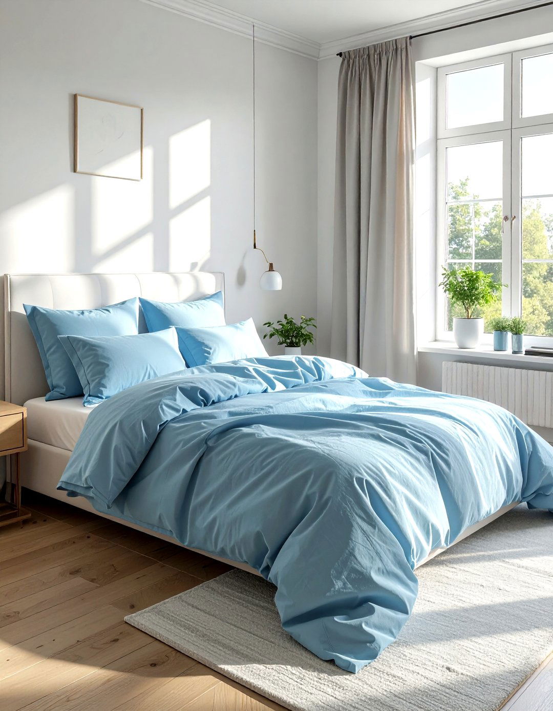 Sky blue linen bedding - 30 sky blue bedroom ideas