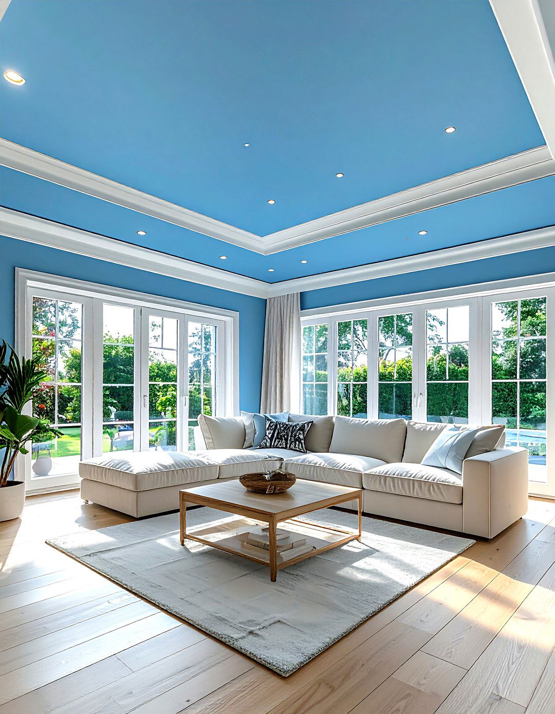 Sky blue living room ceiling - 30 living room painted ceiling ideas