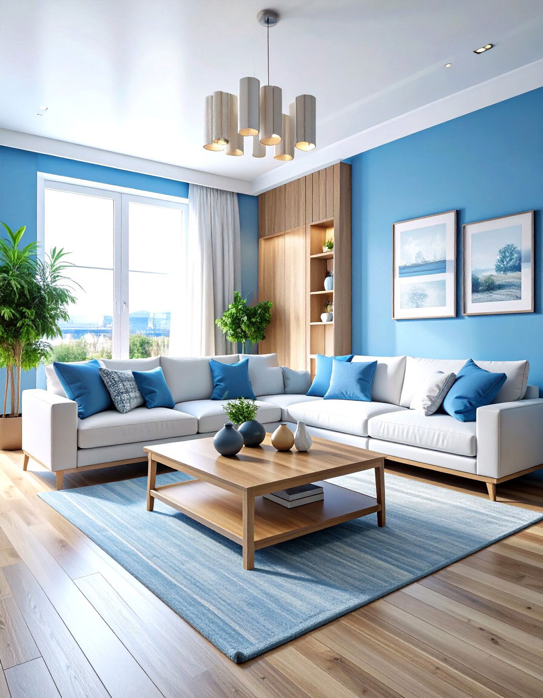 Sky blue living room walls - 30 minimalist blue living room ideas