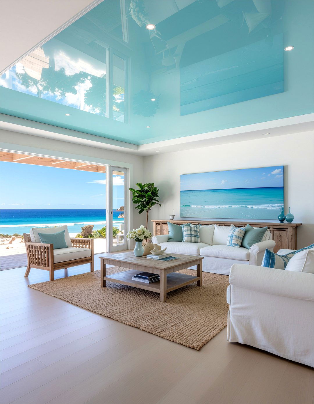 Sky blue stretch ceiling - 30 living room suspended ceiling ideas