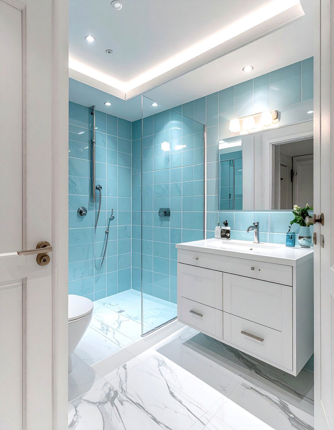 Sky blue zellige tile - 30 zellige tile bathroom ideas