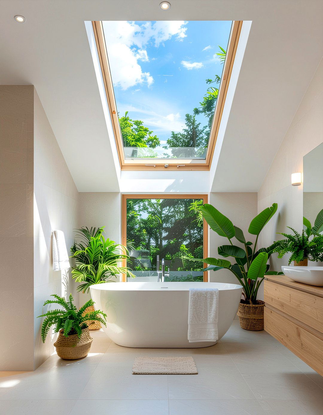Skylight Natural Light Bathroom - 30 cozy bathroom settings