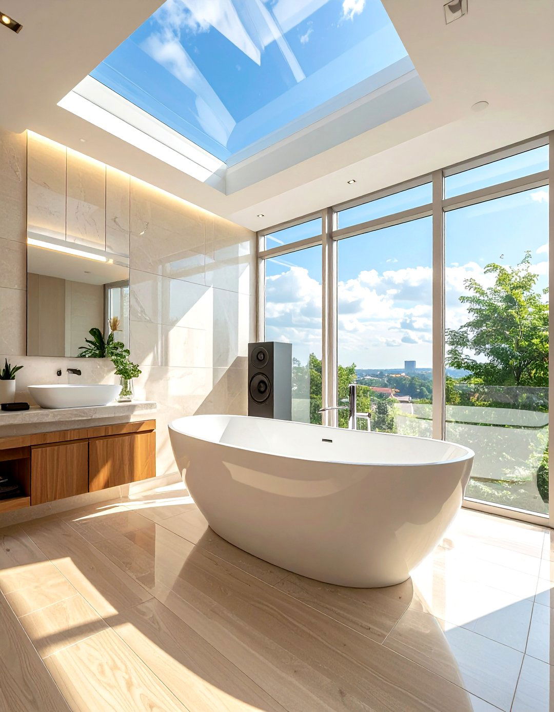 Skylight bathroom speaker - 30 waterproof speaker bathroom ideas