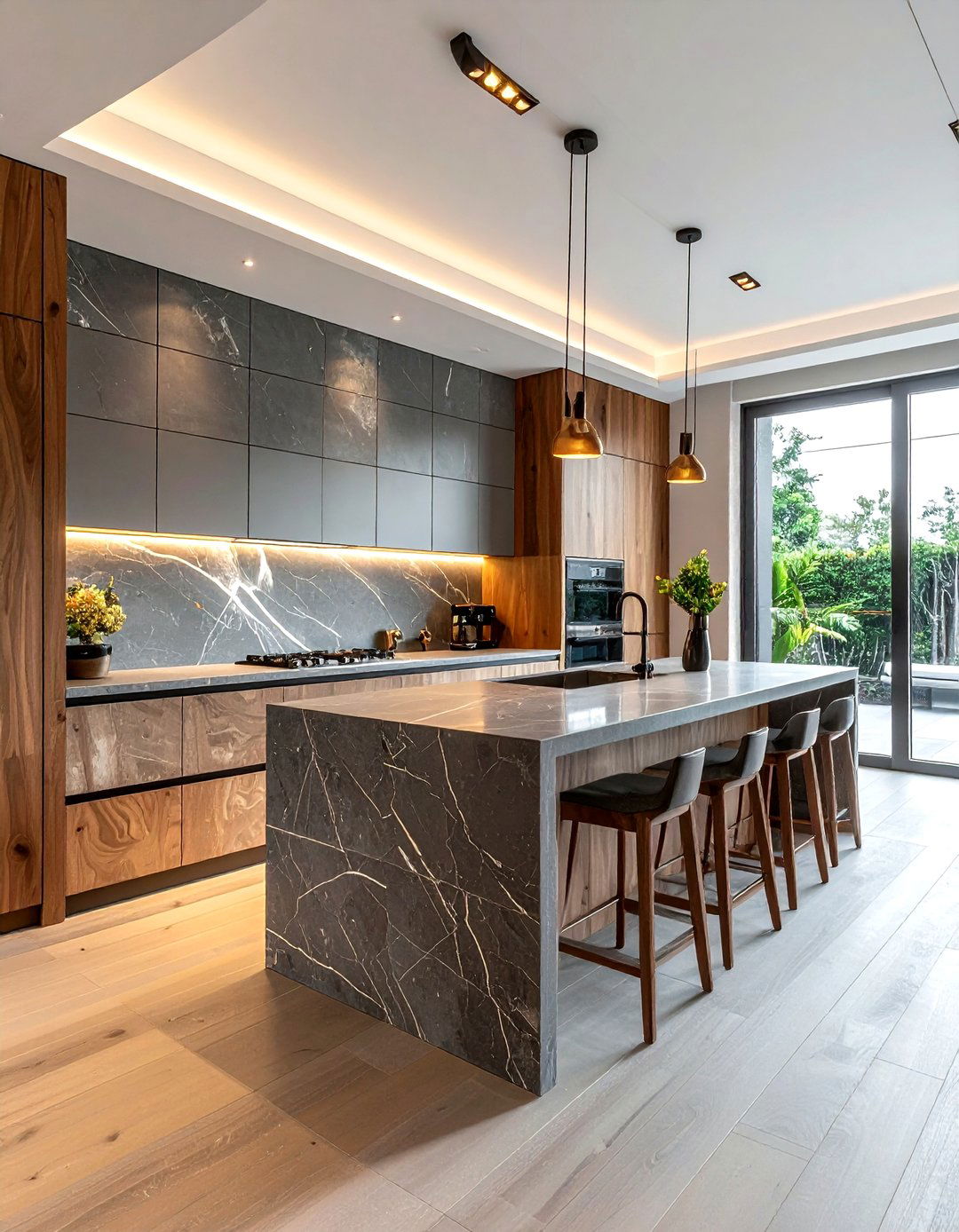 Slab backsplash kitchen - 30 new construction kitchen ideas