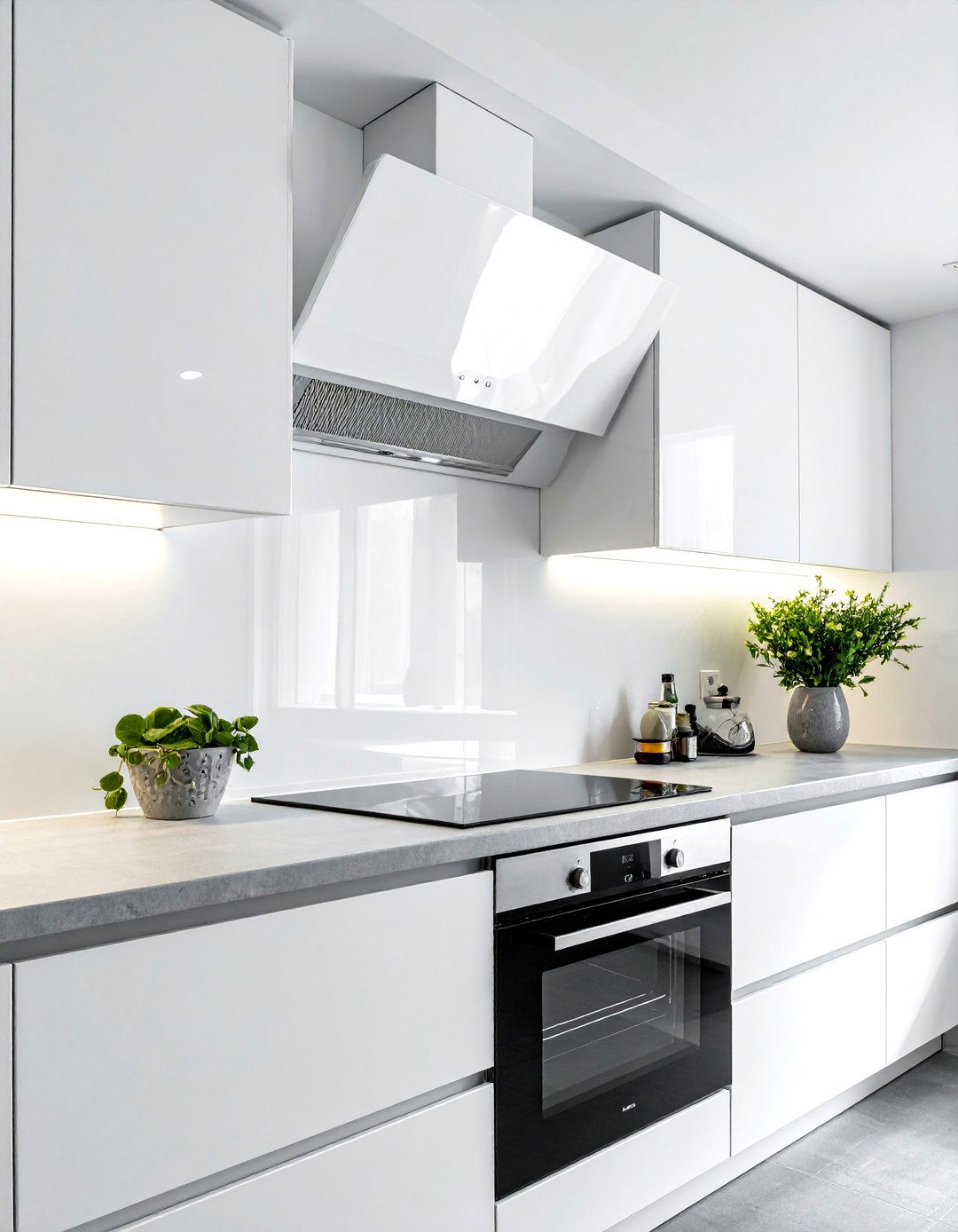 Slanted white range hood - 30 white hood kitchen ideas