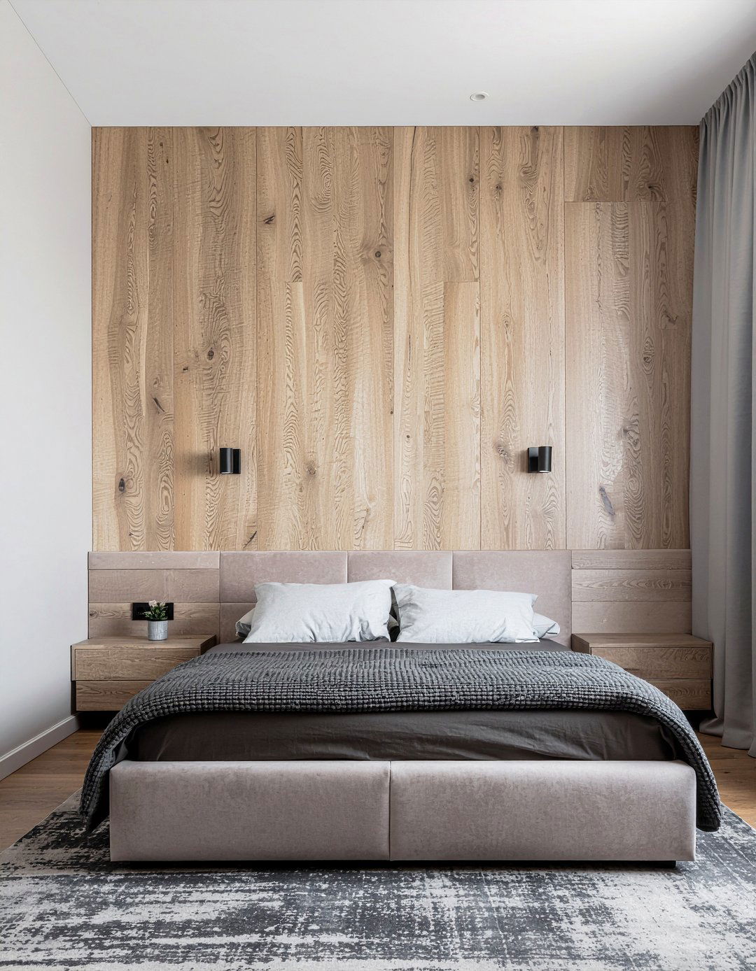 Slat Wood Accent Wall - 30 queen size bedroom ideas