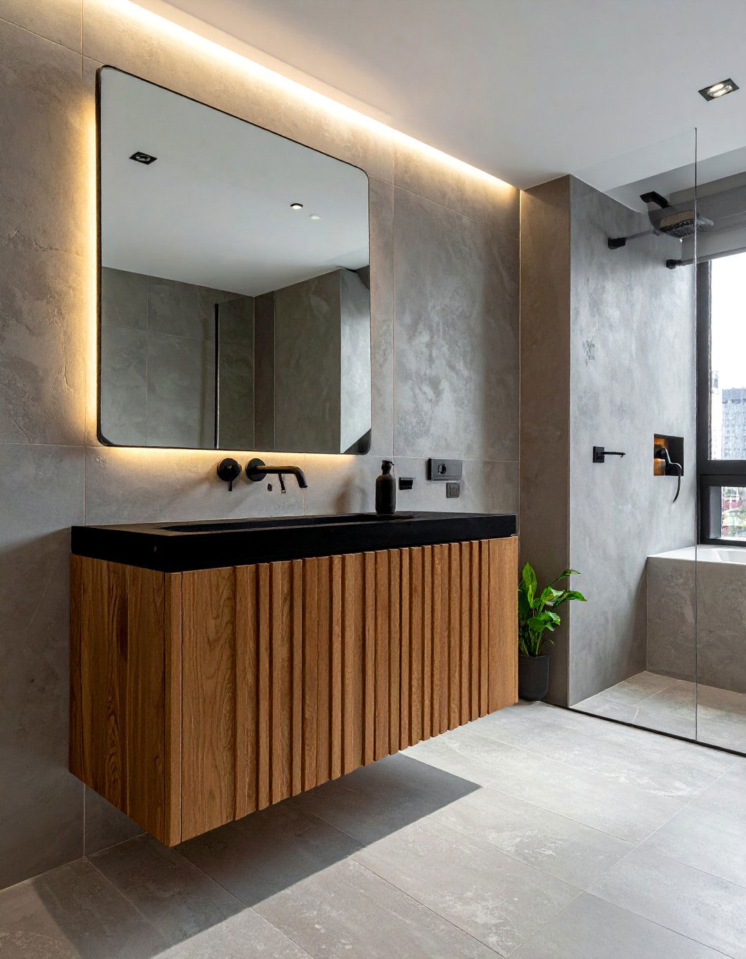 Slat Wood Vanity - 30 wood vanity bathroom ideas