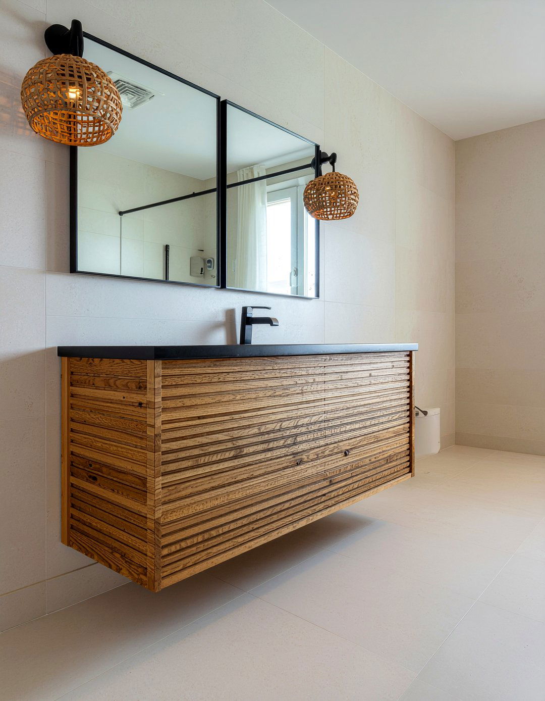 Slat wood vanity - 30 rustic bathroom vanity ideas