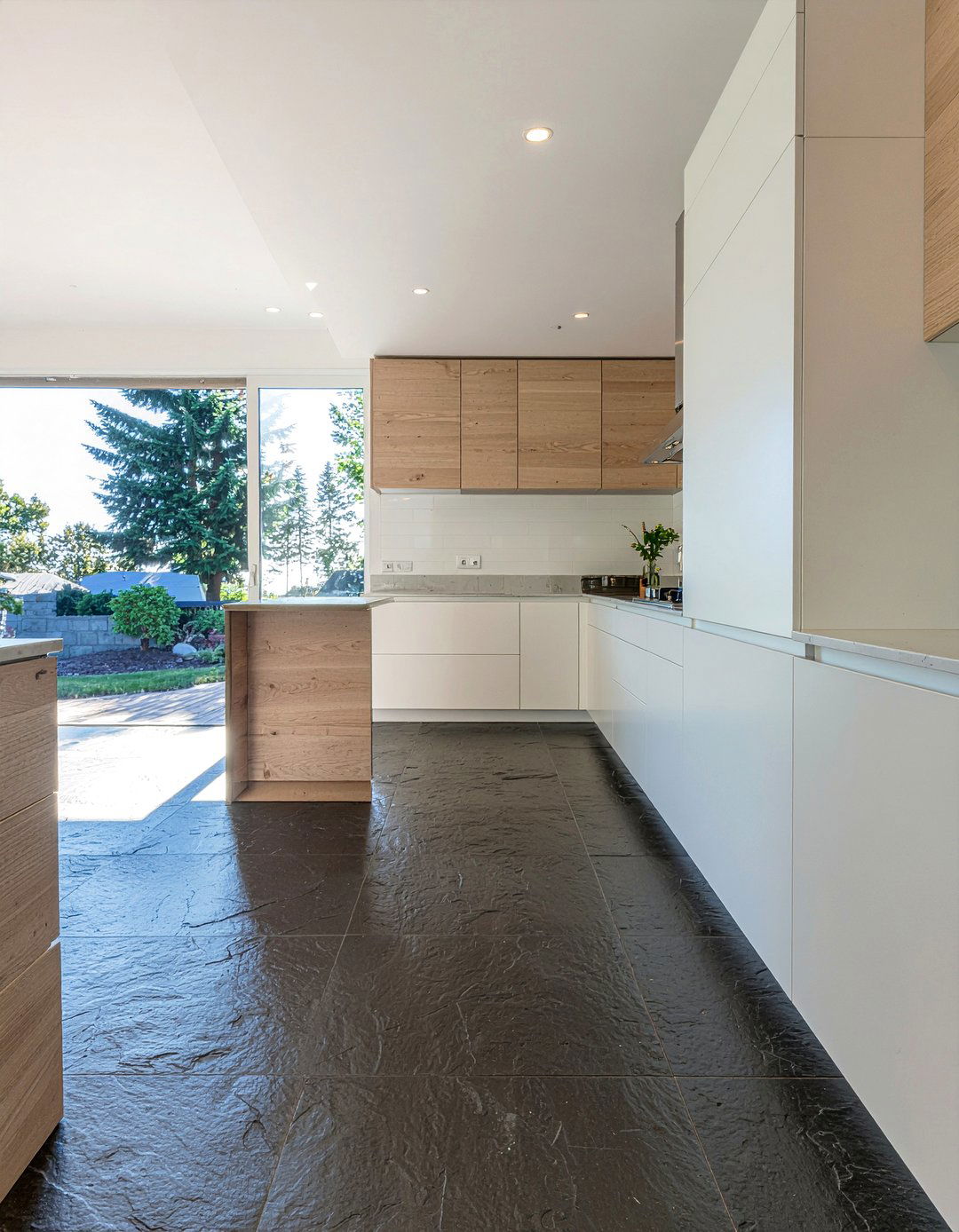 Slate And Light Wood Flooring - 30 kitchen material mixing ideas