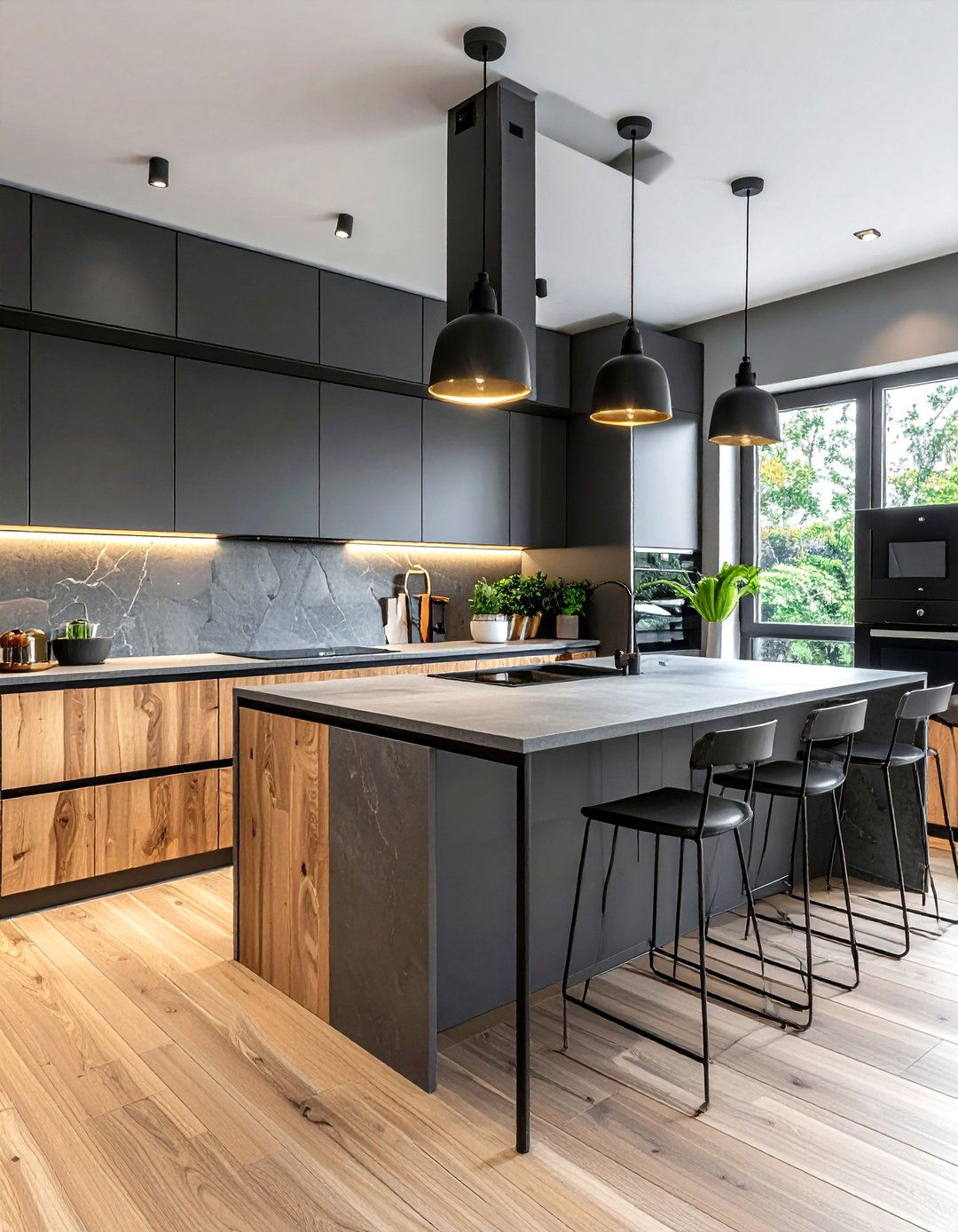 Slate And Light Wood Kitchen - 30 two-tone kitchen ideas