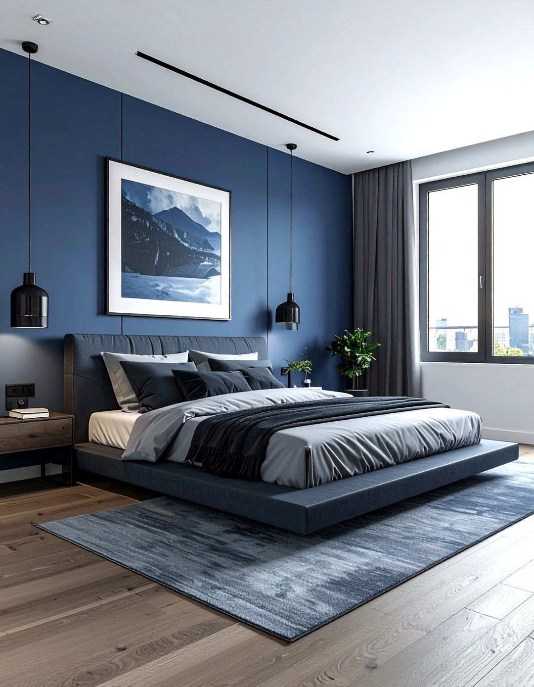 Slate Blue Minimalist Bedroom - 30 blue bedroom design ideas