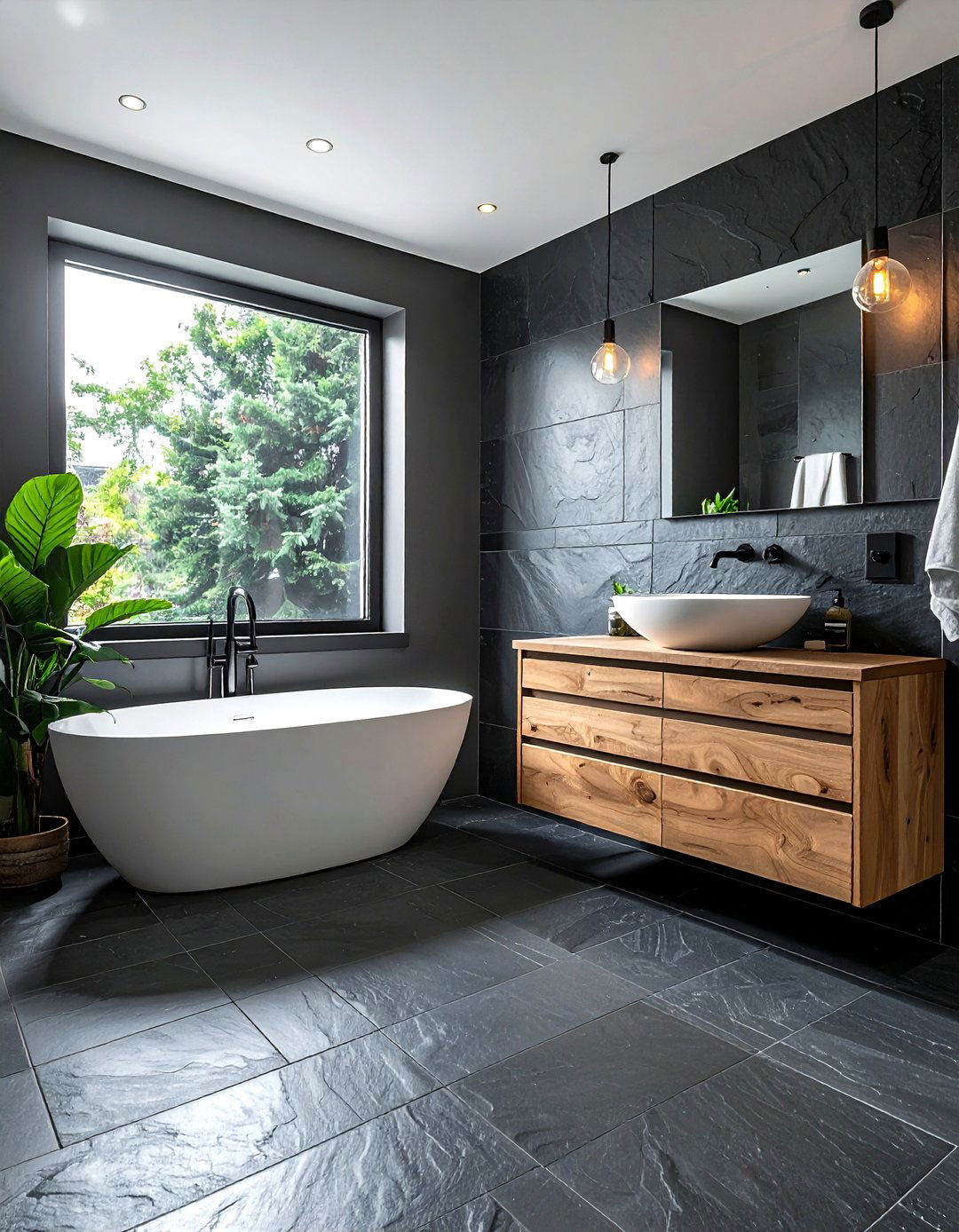 Slate Floor - 30 stone bathroom ideas