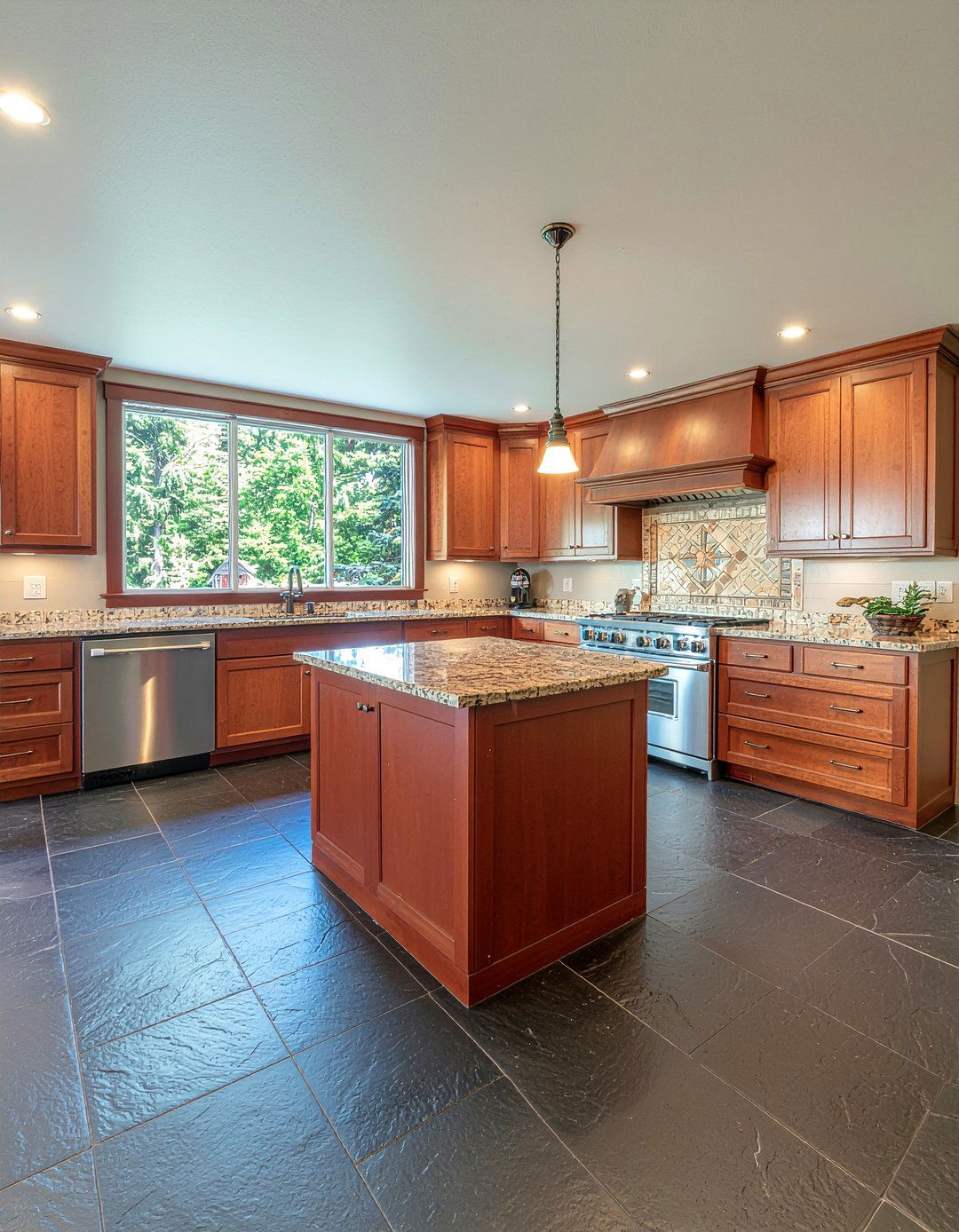 Slate Floor Wood Cabinets - 30 slate floor kitchen ideas