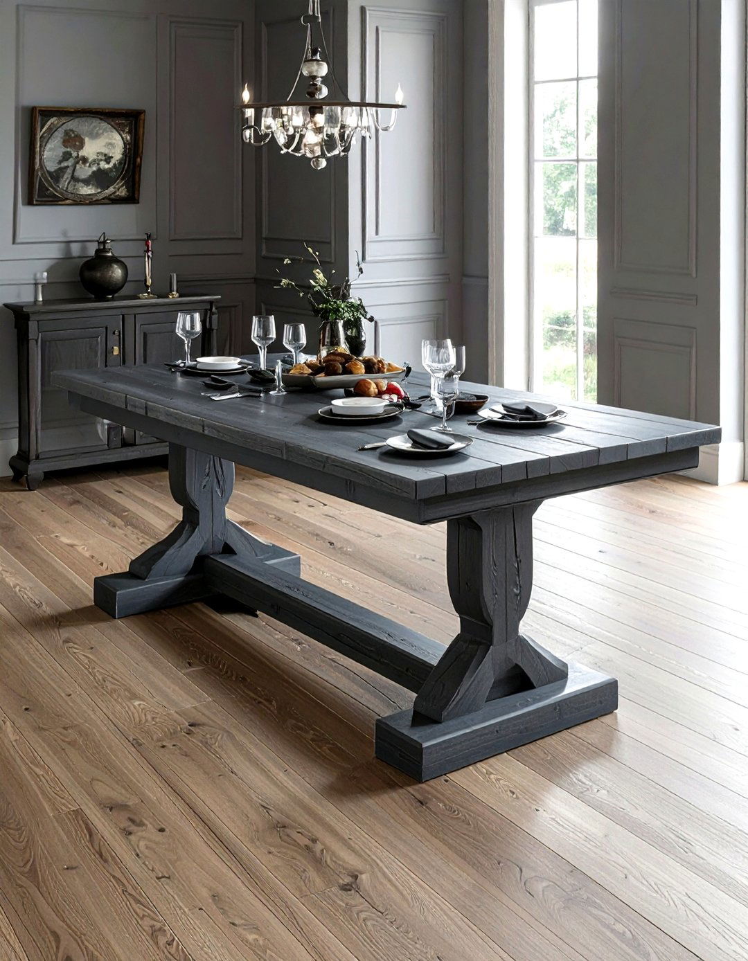 Slate Gray Trestle Table - 30 gray dining room furniture ideas