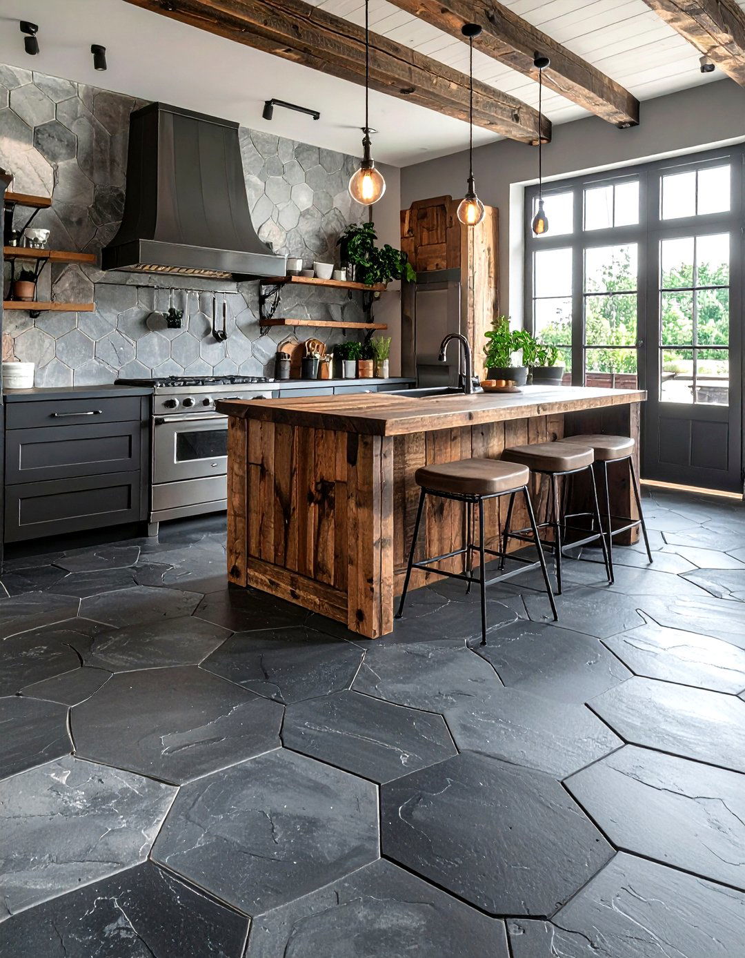 Slate Grey Hexagon Floor - 30 hexagon floor kitchen ideas