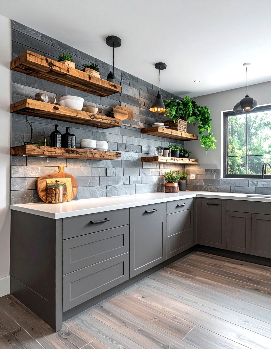 Slate Grey Stacked Tile - 30 stacked tile kitchen backsplash ideas