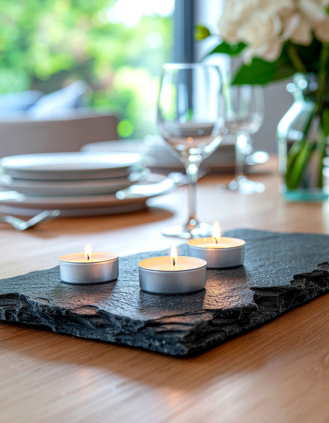Slate Stone Centerpiece - 30 low centerpiece dining ideas