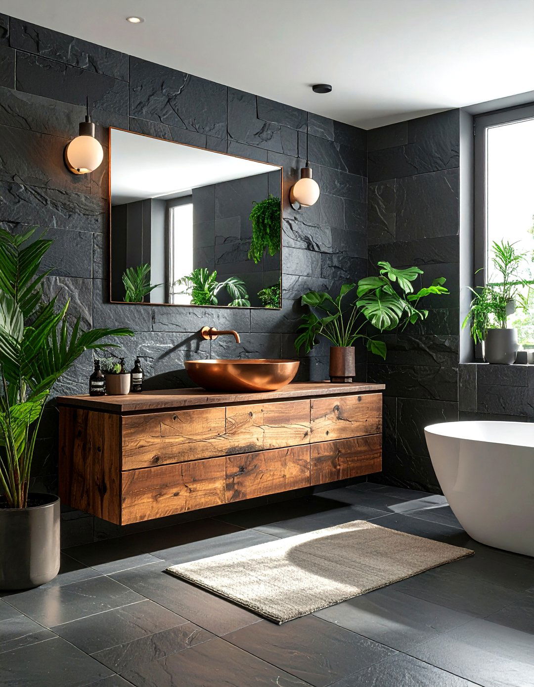 Slate Texture Tile - 30 textured tile bathroom ideas