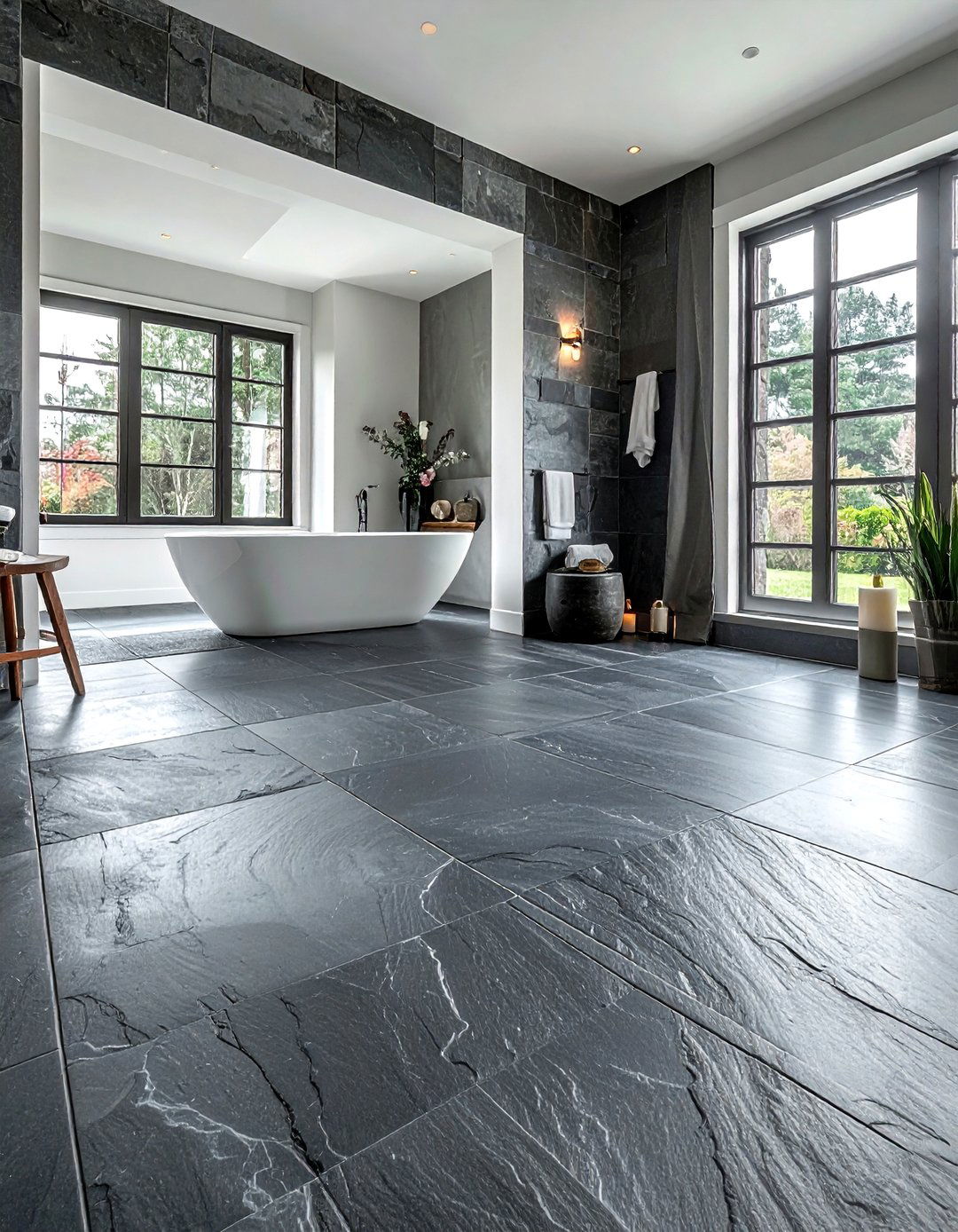 Slate Tile Bathroom Floor - 30 rustic bathroom ideas