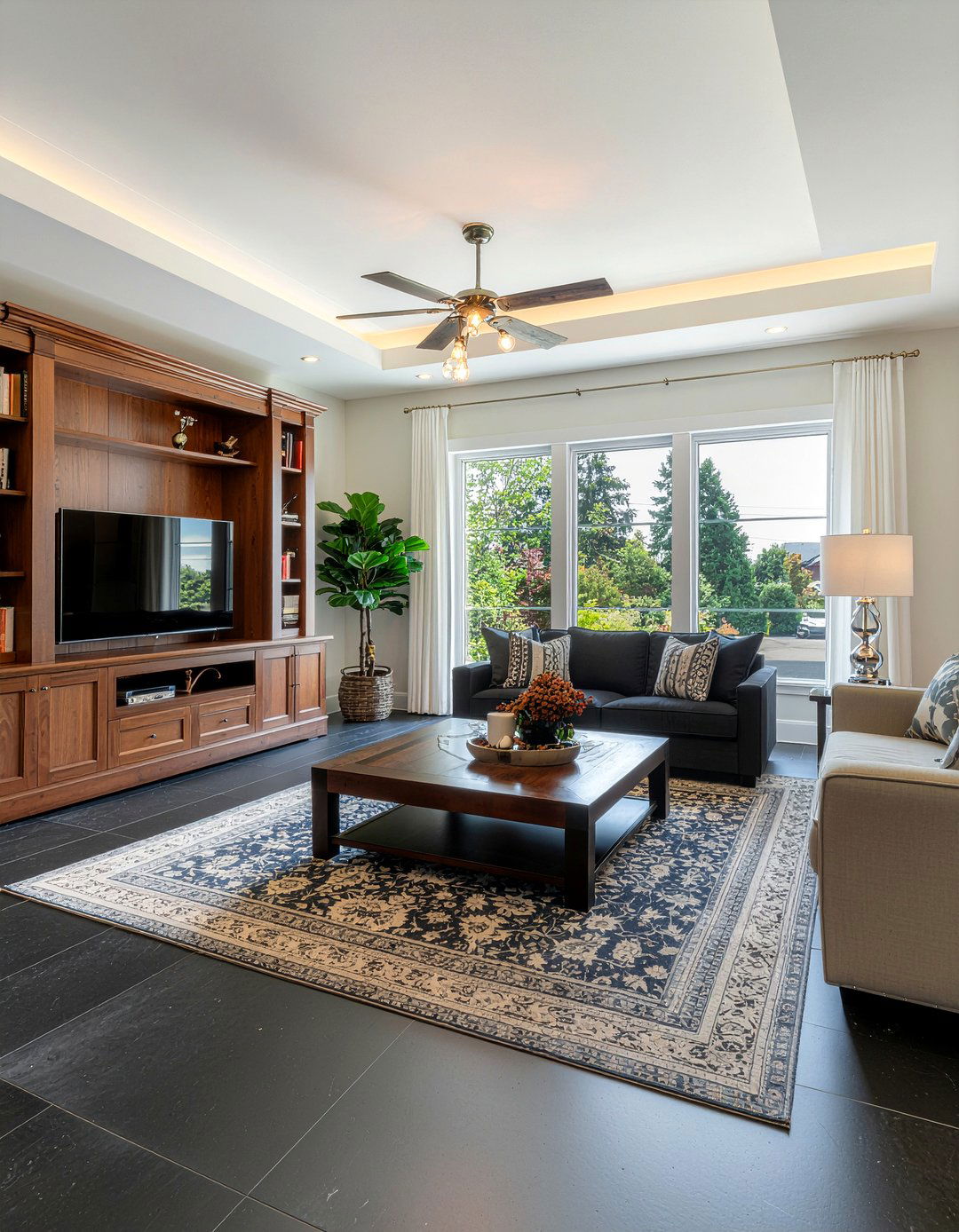 Slate and walnut living room - 30 mixed material living room ideas