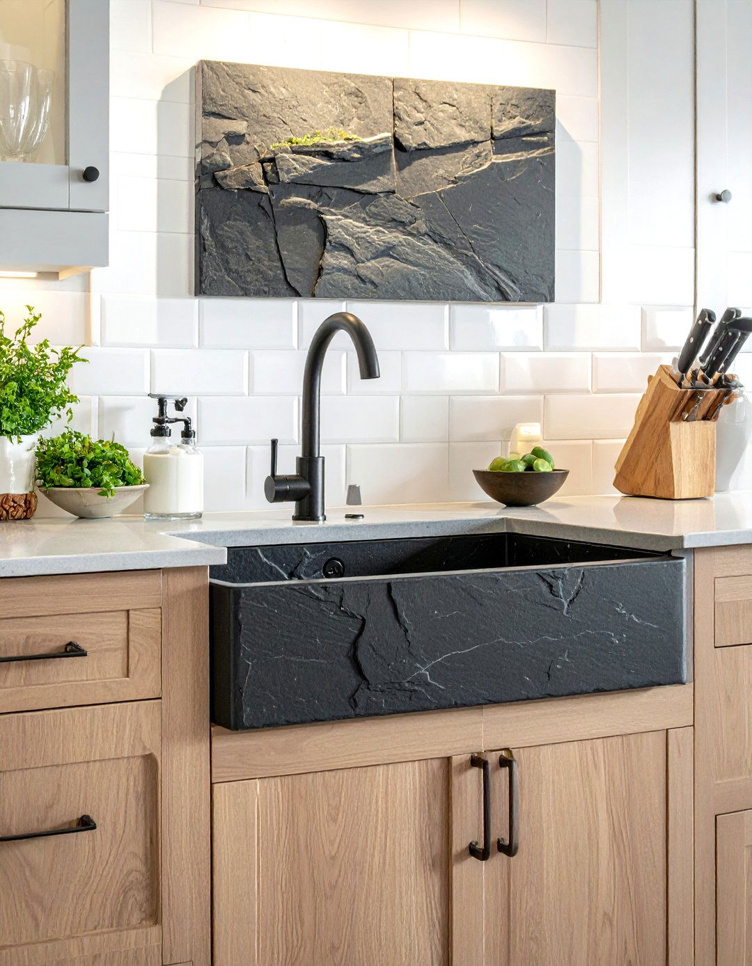 Slate apron front sink - 30 stone sink ideas
