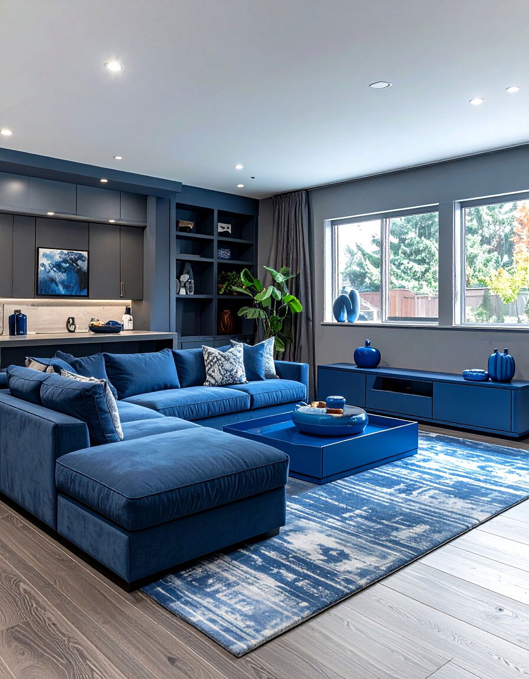 Slate blue basement - 30 monochromatic decor ideas
