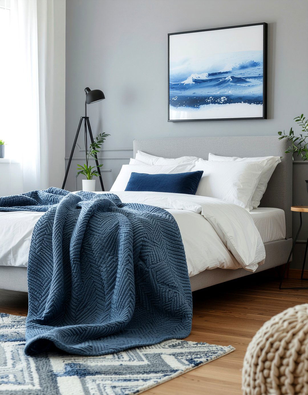 Slate blue herringbone throw - 30 bedroom cotton blankets