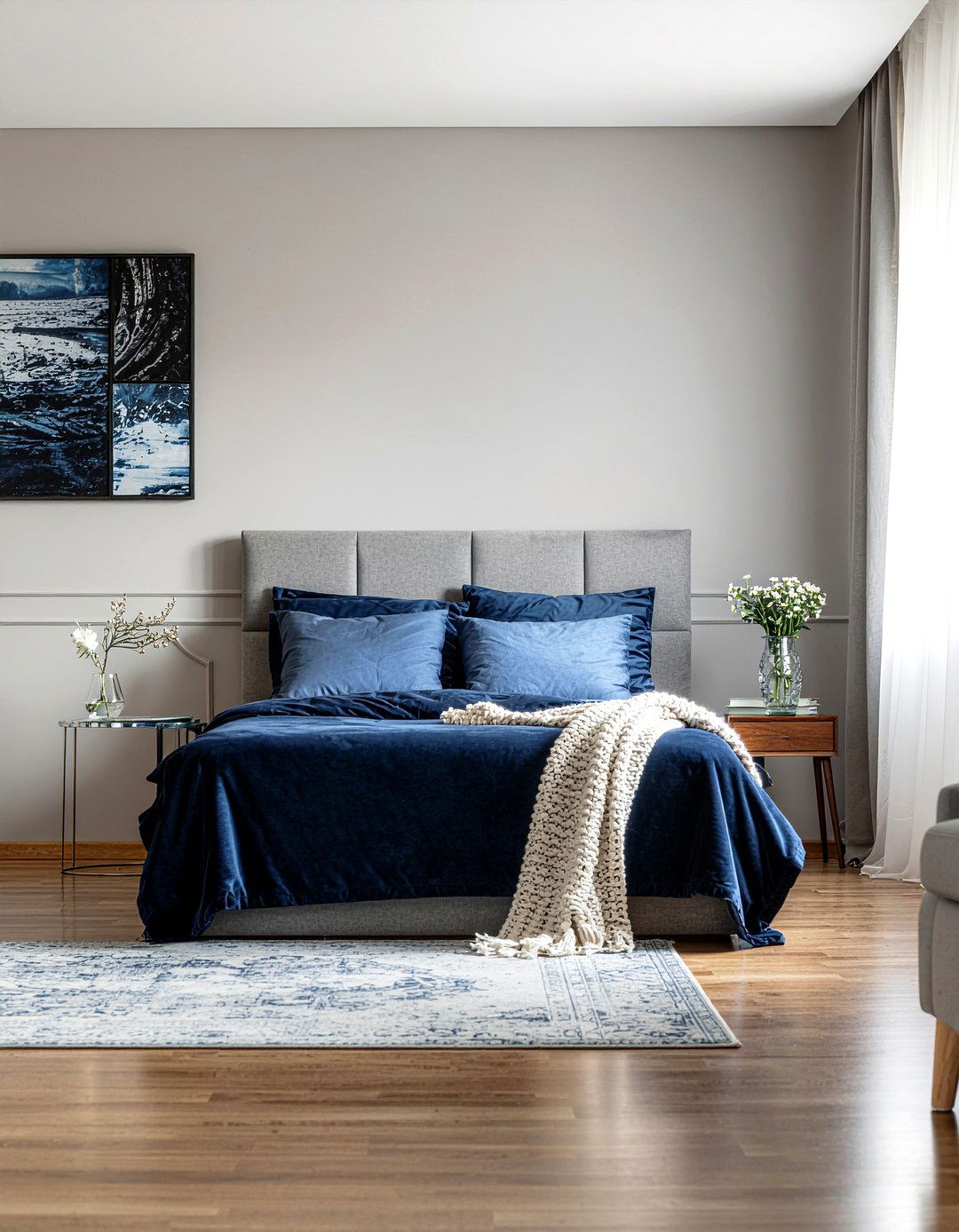 Slate blue velvet bedding - 30 bedroom velvet bedding ideas