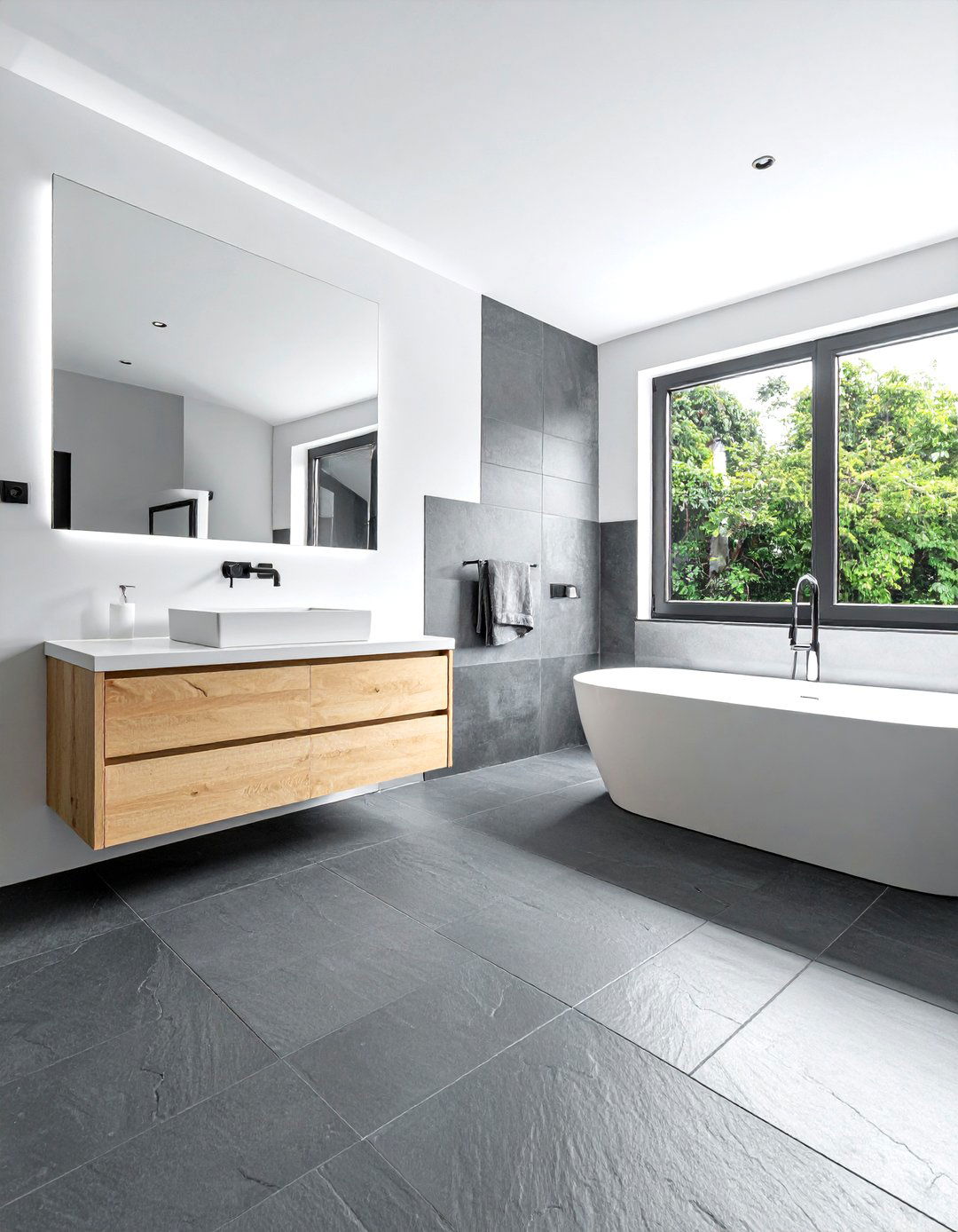 Slate gray bathroom floor - 30 earthy tone bathroom ideas