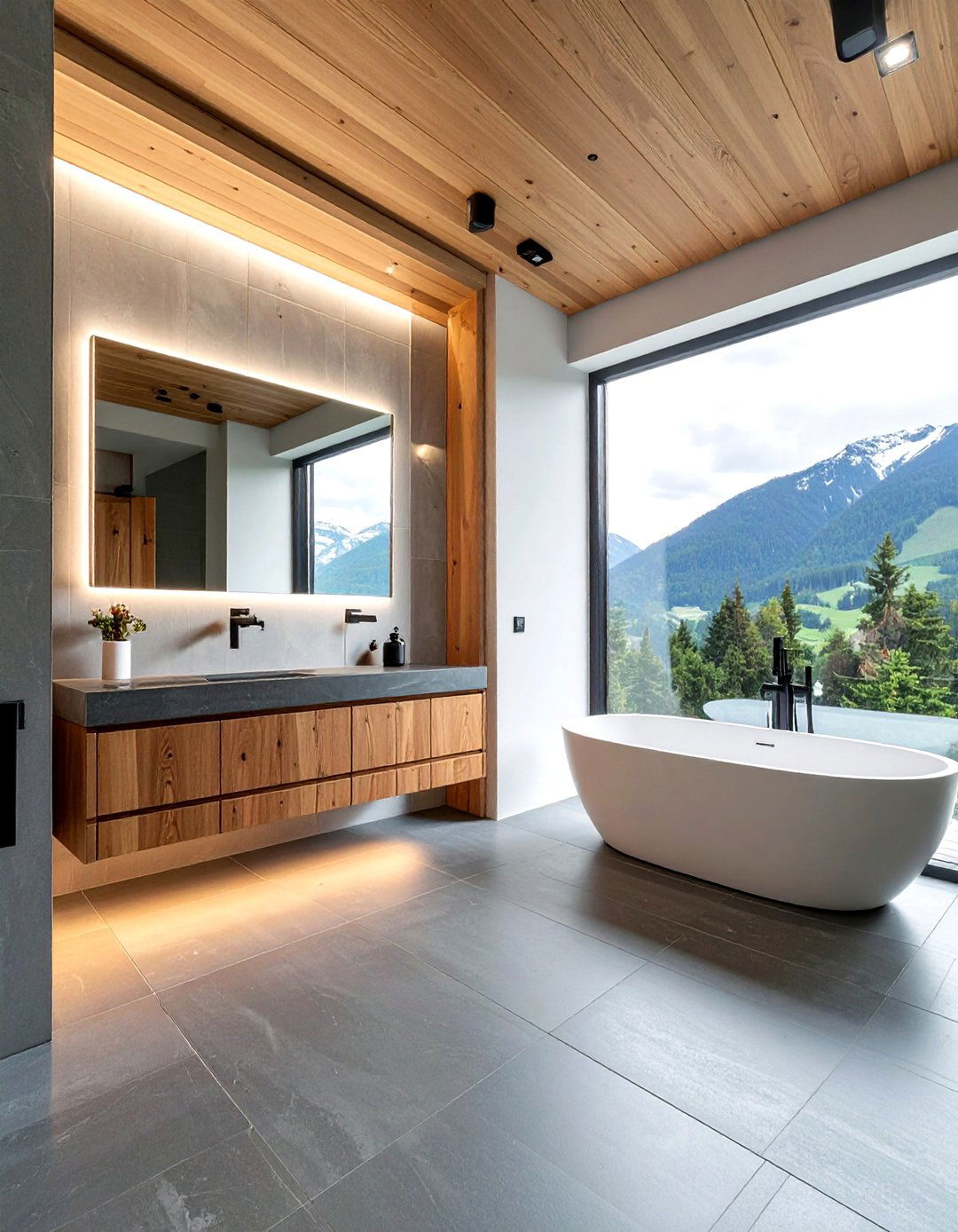 Slate grey and wood bathroom - 30 two-tone bathroom ideas