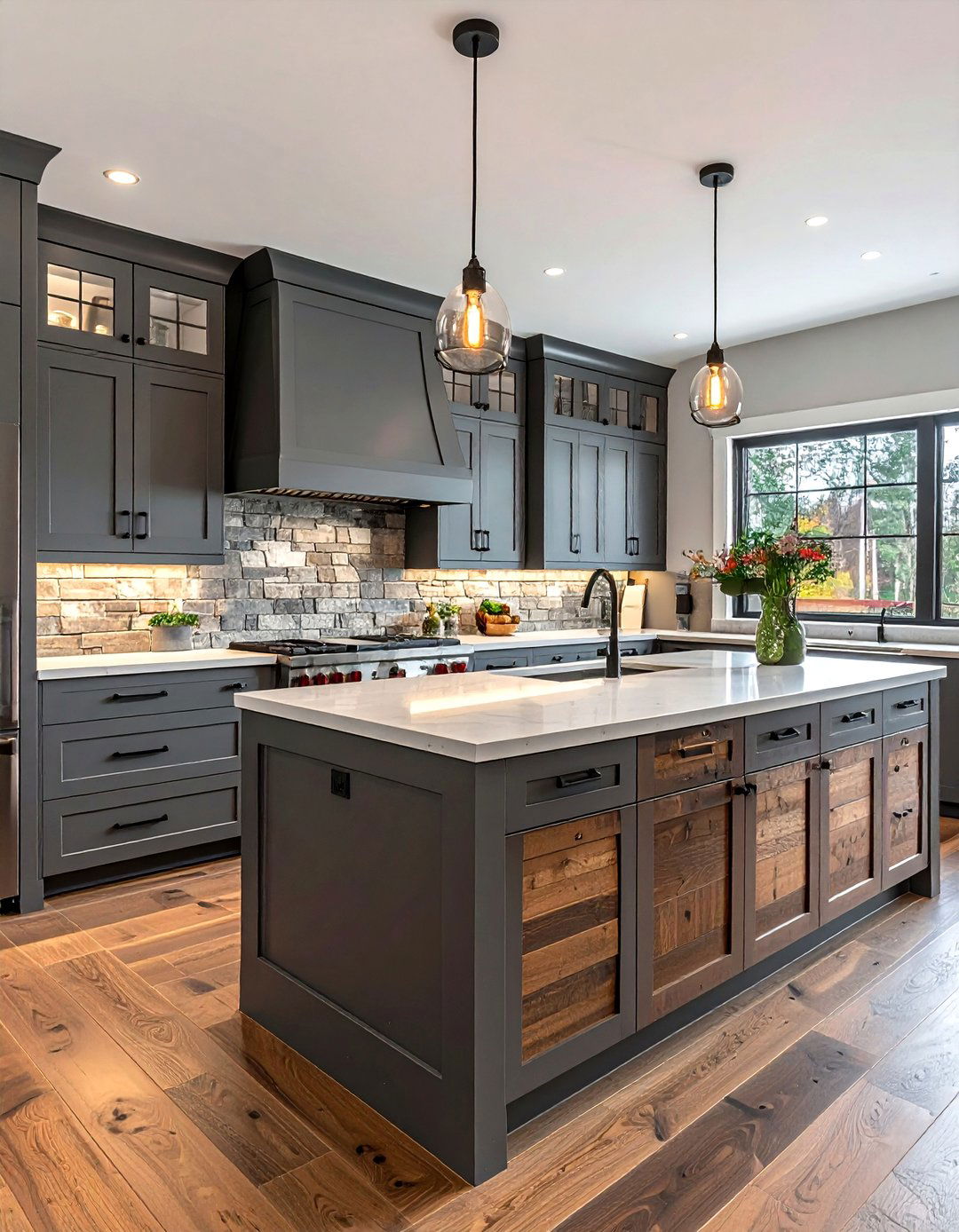 Slate grey and wood kitchen cabinets - 30 two-tone kitchen cabinet ideas