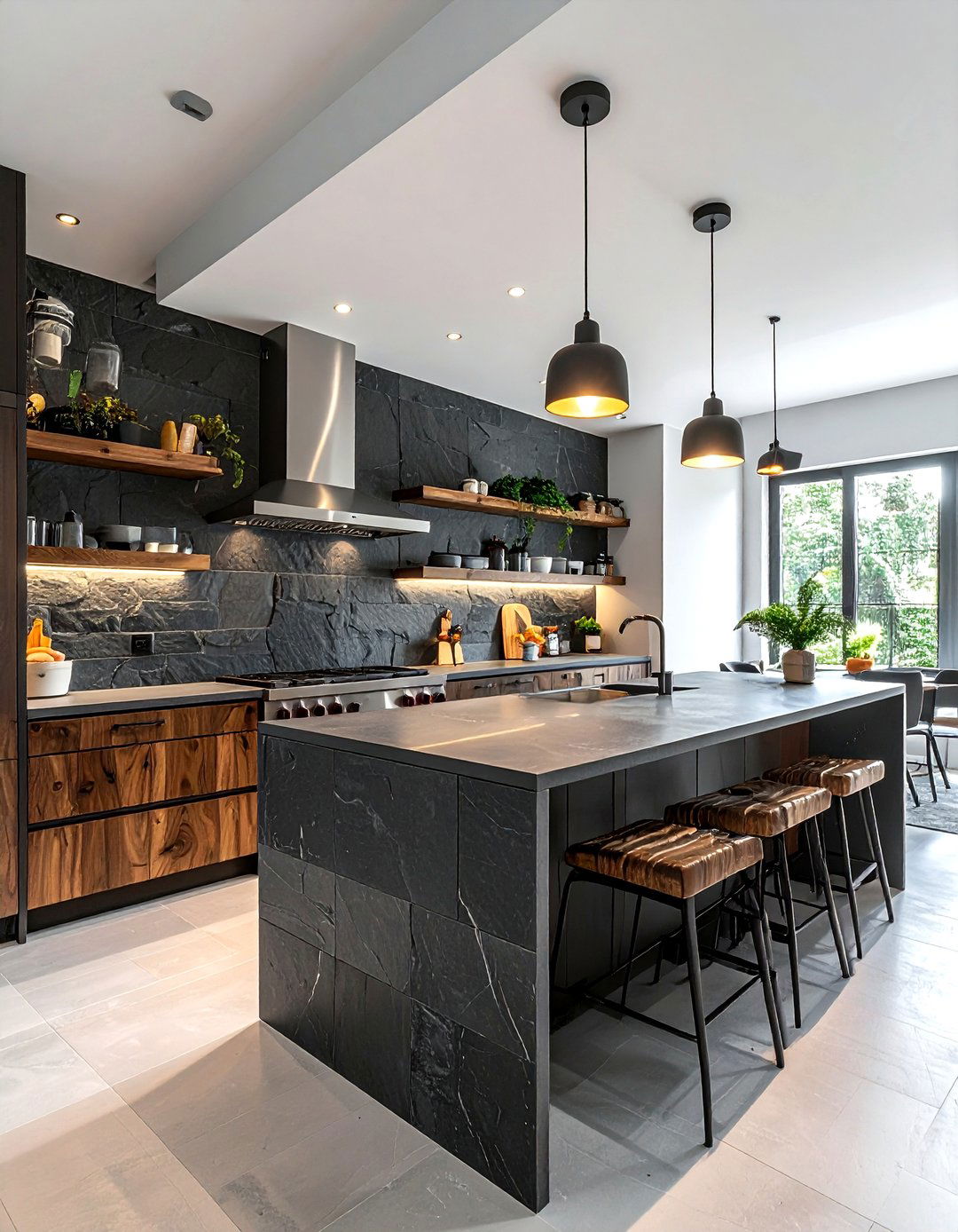 Slate kitchen backsplash - 30 stone decor ideas