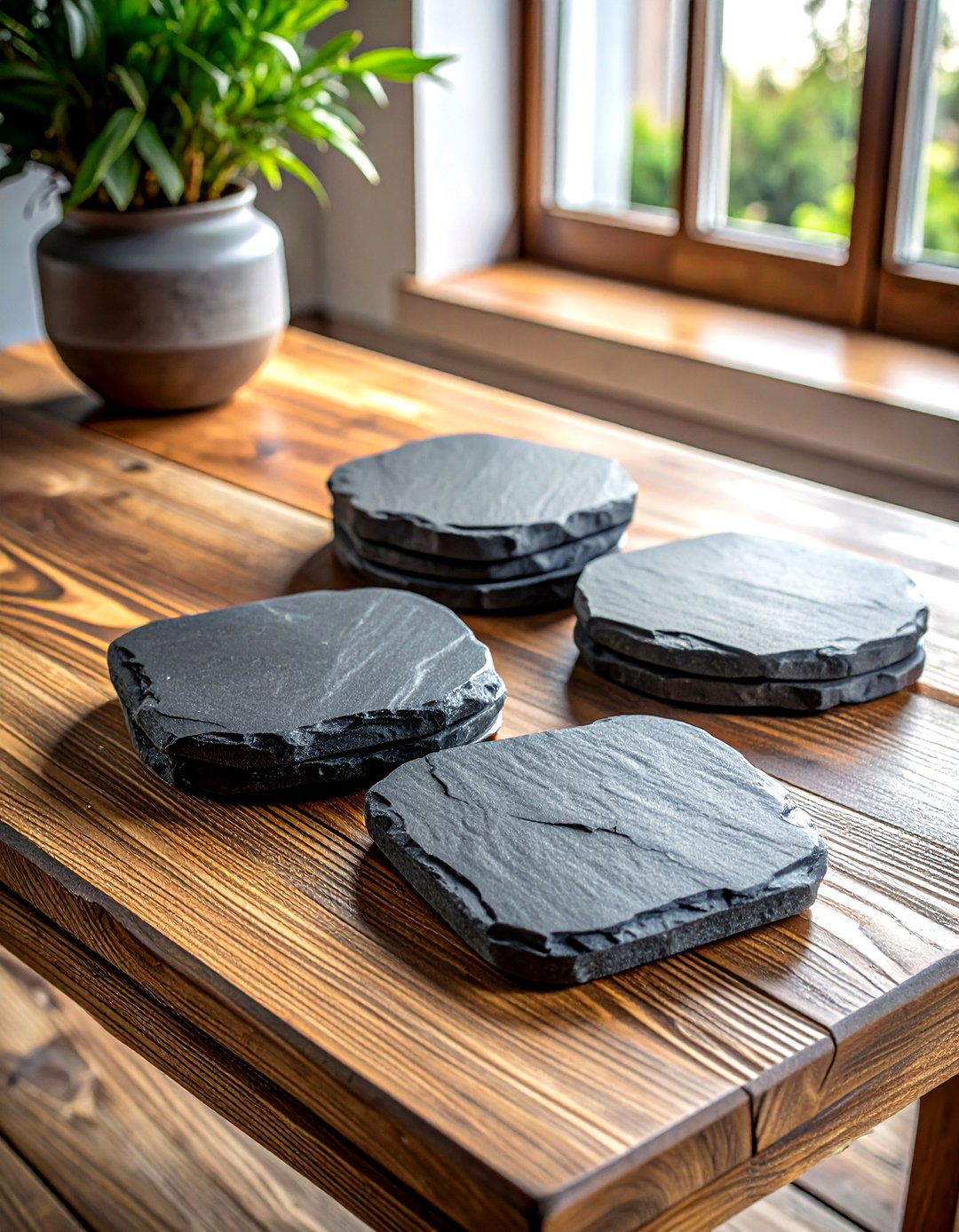 Slate stone coasters - 30 grey living room accessories ideas