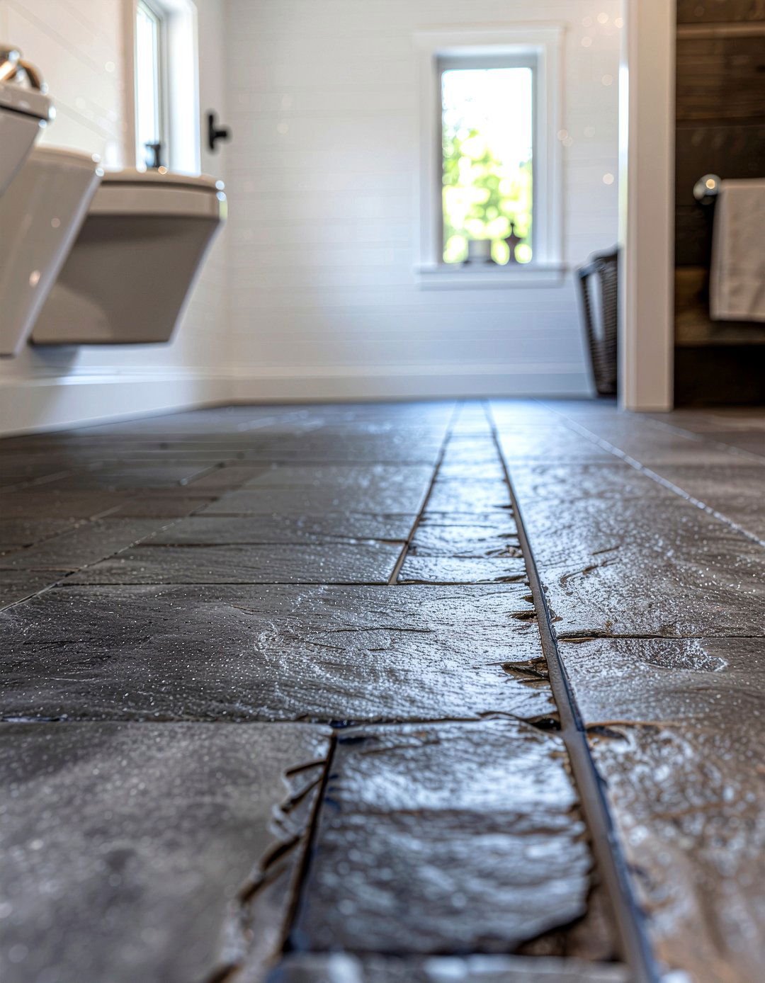 Slate tile floor grout - 30 slate tile bathroom ideas
