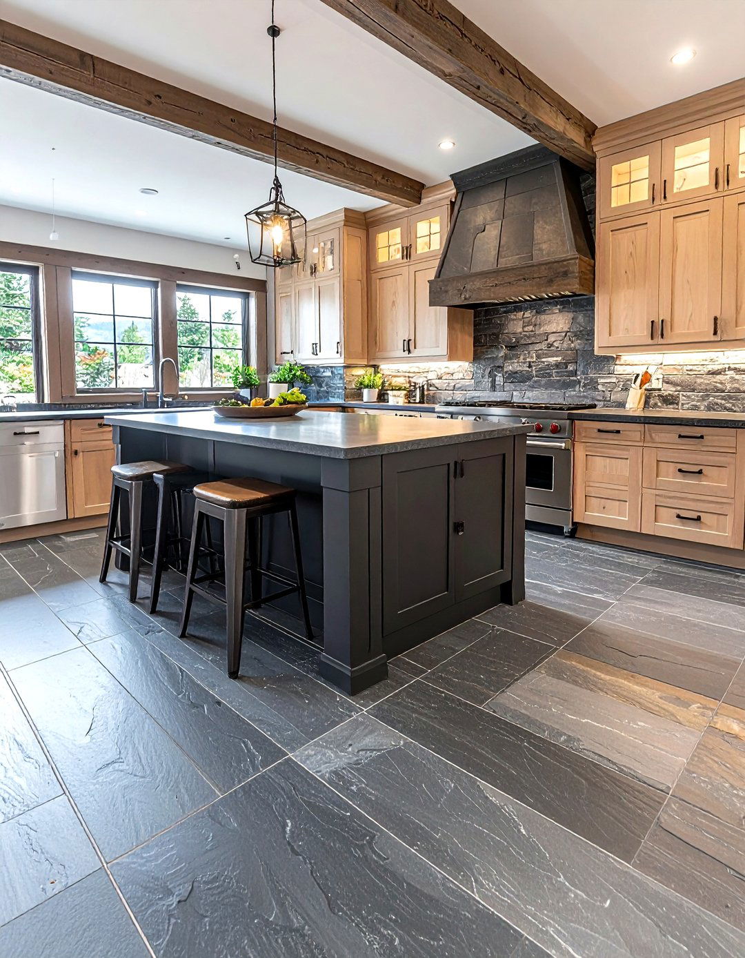 Slate tile flooring - 30 rustic lodge kitchen ideas