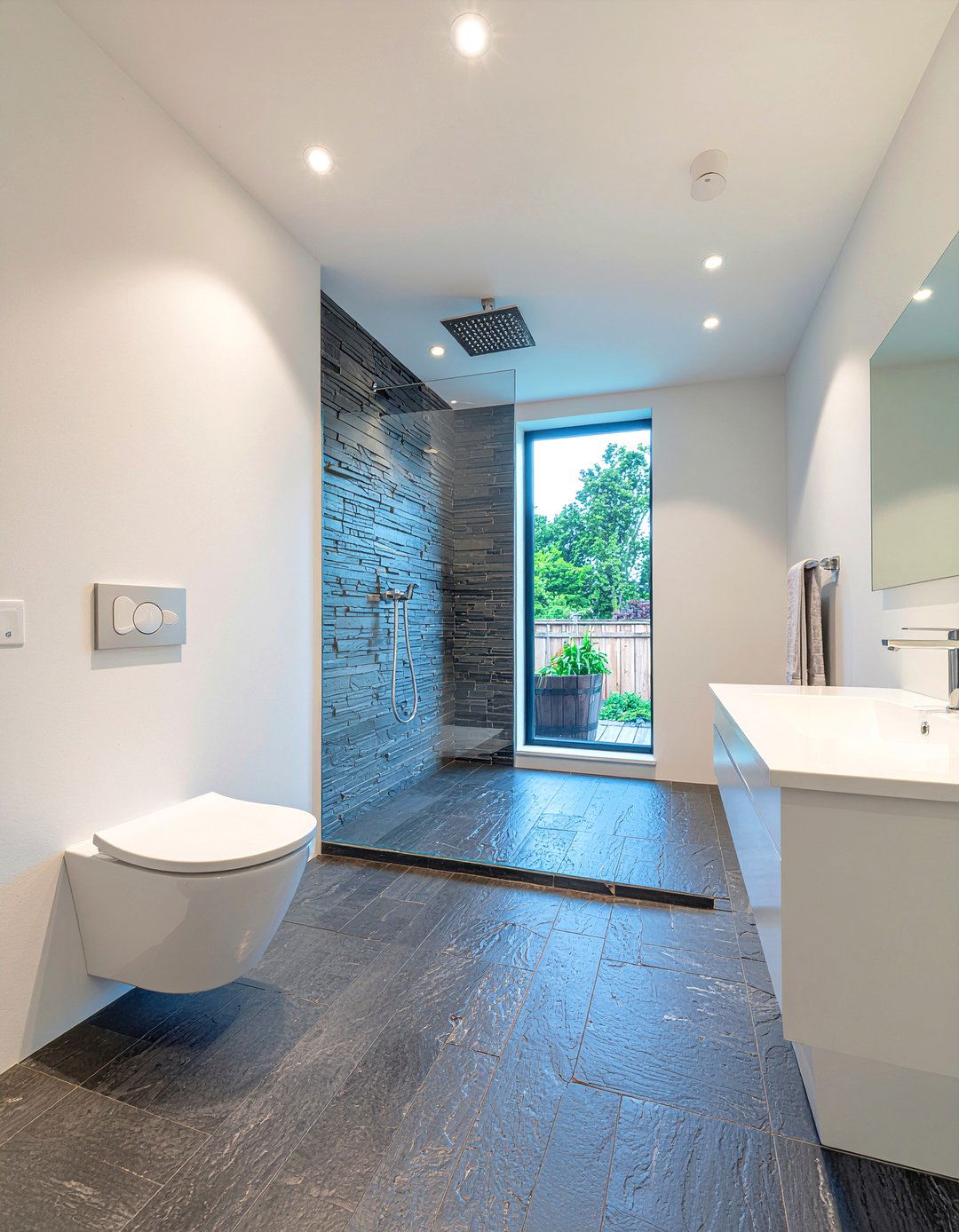 Slate tile wet room - 30 slate tile bathroom ideas
