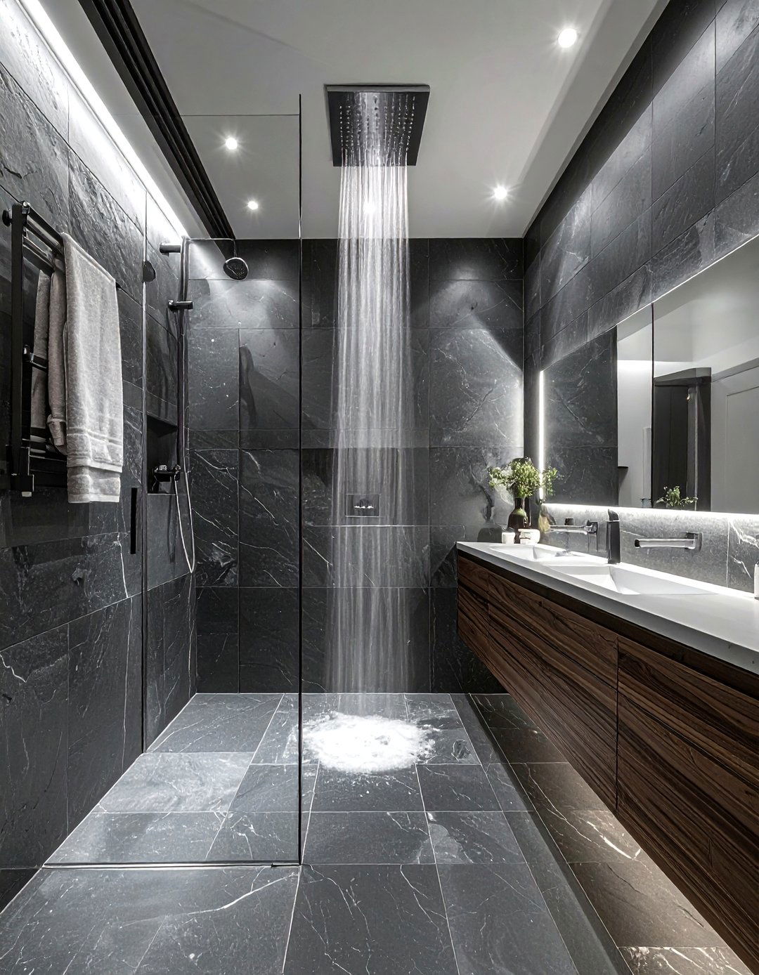Slate walk in shower - 30 slate bathroom ideas