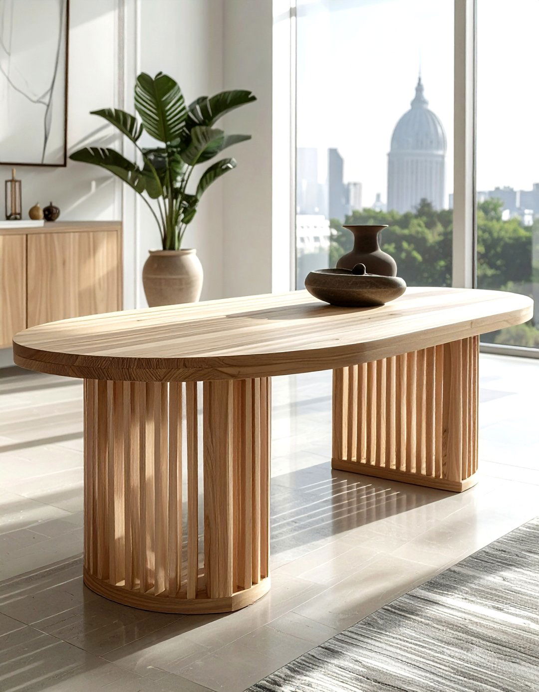 Slatted Wood Base Table - 30 oval dining table ideas